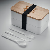 Lunch box biały z bambusową pokrywką GRAWEROWANY MONOGRAM