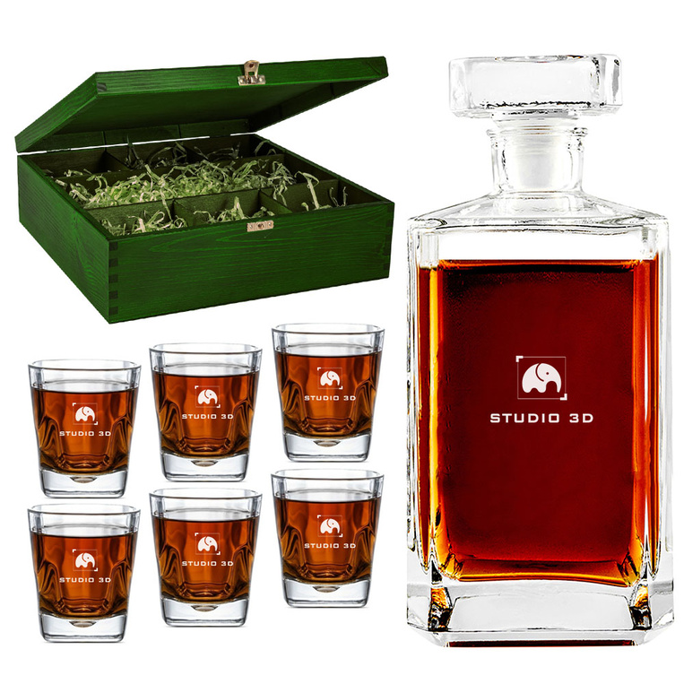 PREZENT FIRMOWY NA ŚWIĘTA – Grawerowana karafka + 6 szklanek Zestaw do whisky