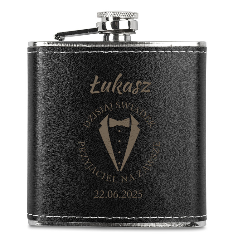 Piersiówka DLA ŚWIADKA z grawerem „Dzisiaj świadek, przyjaciel na całe życie”