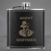 Piersiówka w skórze z grawerem AGENT + IMIĘ