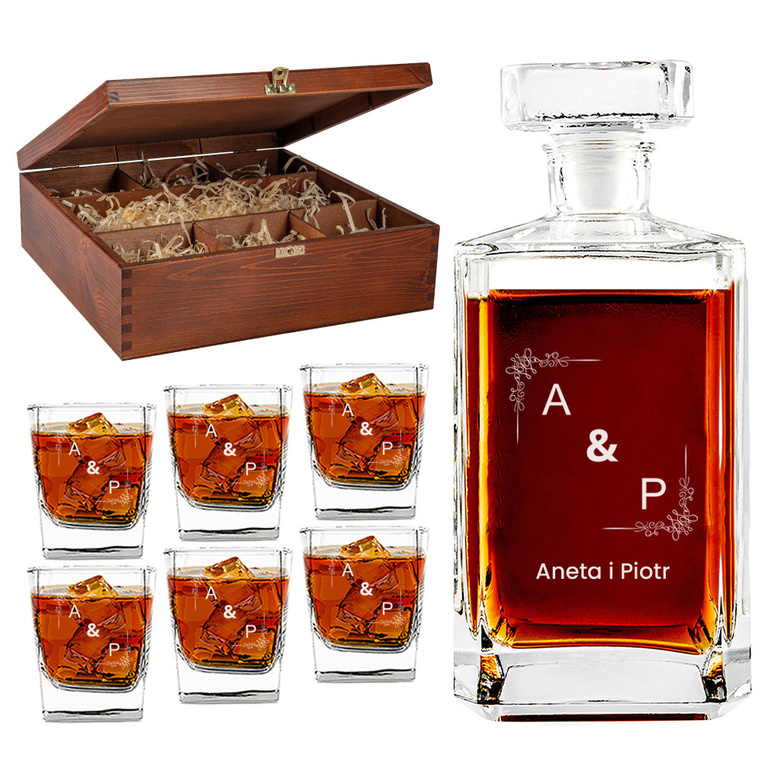 Zestaw do whisky Personalizowana karafka z 6 szklankami ŚWIĄTECZNA SKRZYNKA