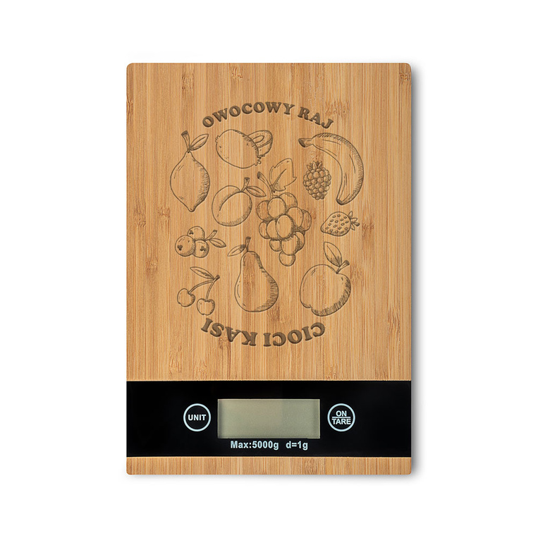 Waga kuchenna prostokątna z grawerem OWOCOWY RAJ dla CIOCI