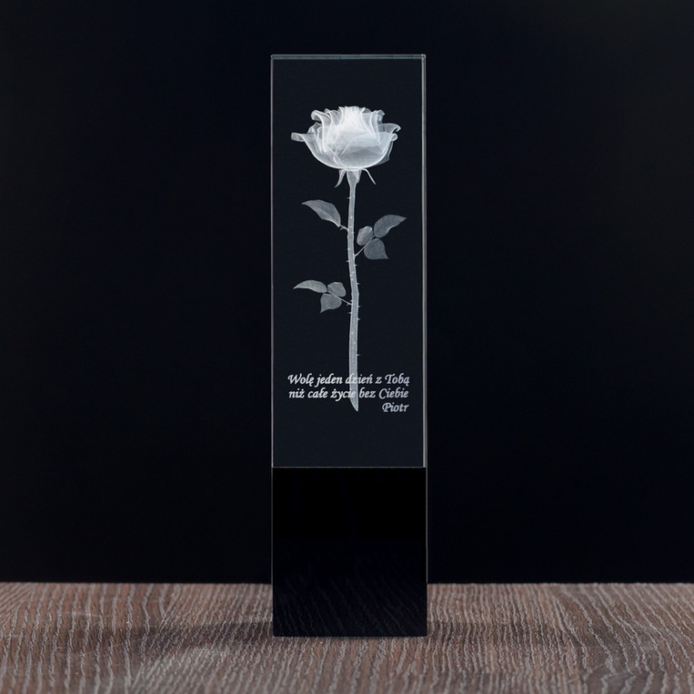 Róża 3D zatopiona w szkle - okazała statuetka na prezent Rocznica Urodziny Imieniny