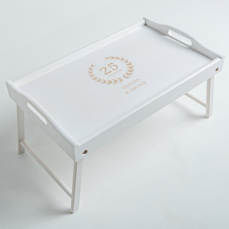 Stolik śniadaniowy z grawerem na 25-lecie ślubu – prezent ROCZNICA SREBRNA