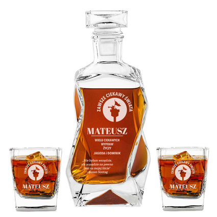 Karafka i 2 szklanki do whisky DLA CIEKAWEGO ŚWIATA na prezent