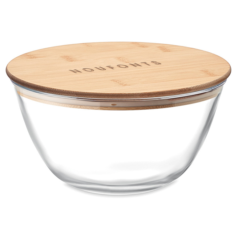 Szklana salaterka z bambusowym wieczkiem Grawer Twojego Loga