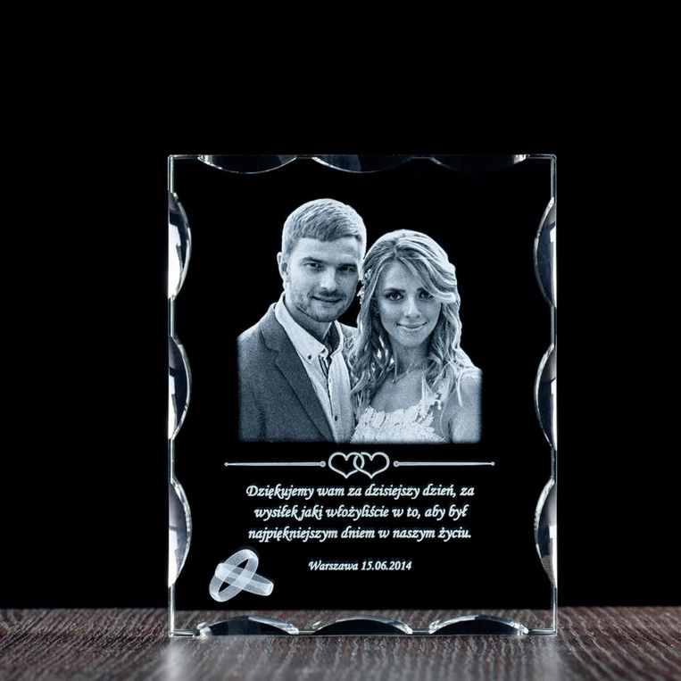 Podziękowania ślubne dla rodziców - fotokryształ, grawerowana statuetka