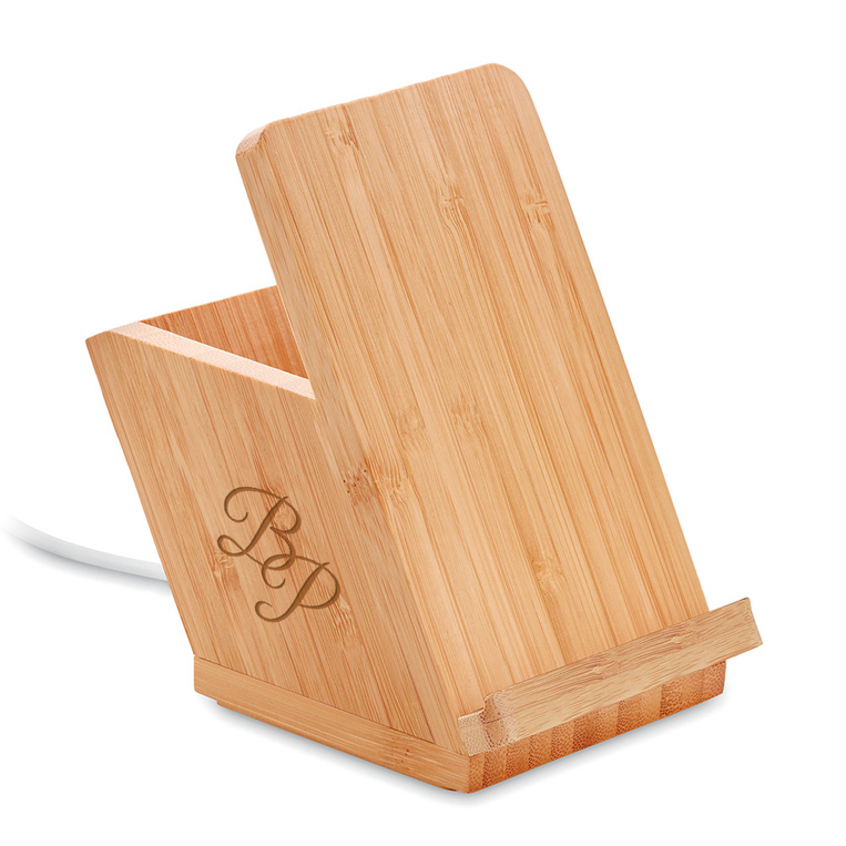 Personalizowany stojak do smartfona z ładowarką i pojemnikiem na długopisy