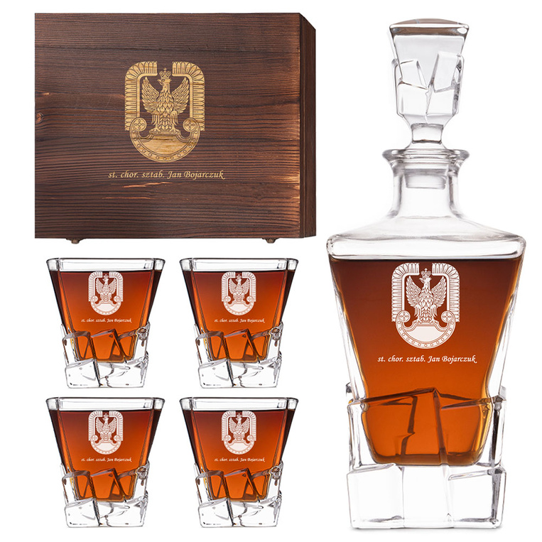 Zestaw do whisky DLA LOTNIKA z grawerem odznaki i stopnia PODZIĘKOWANIA 