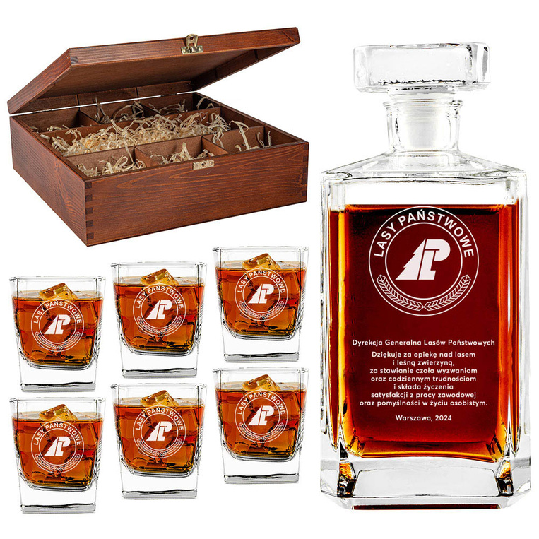 Zestaw Karafka i 6 Szklanek DLA PRACOWNIKA LASÓW PAŃSTWOWYCH + dedykacja