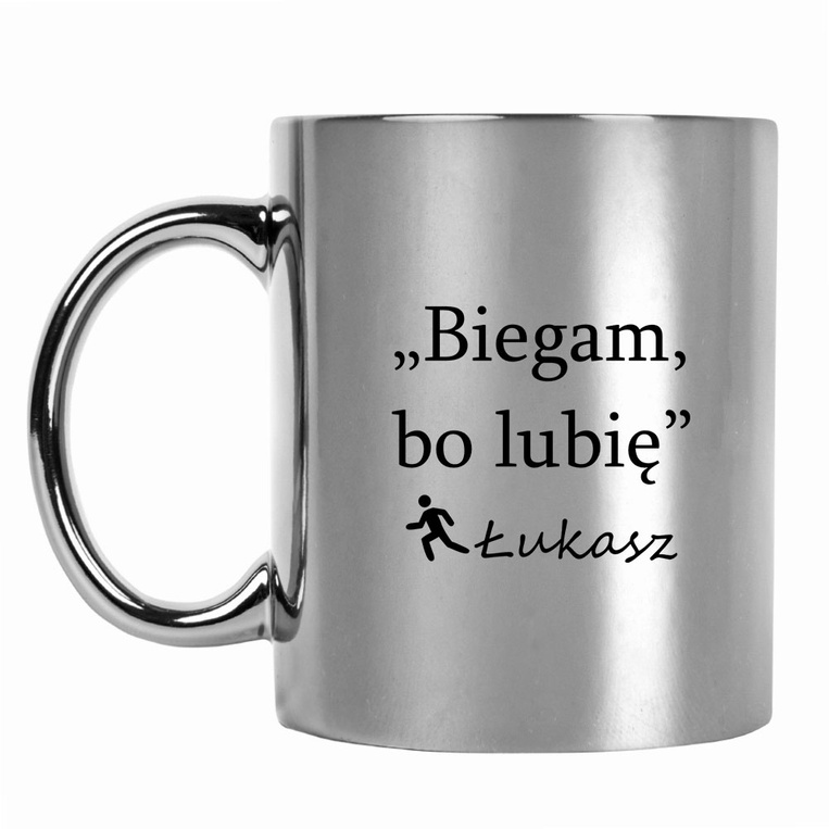 Kubek z nadrukiem BIEGAM BO LUBIĘ + IMIĘ prezent dla biegacza