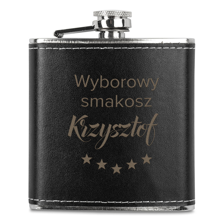 Piersiówka w skórze z grawerem WYBOROWY SMAKOSZ + IMIĘ