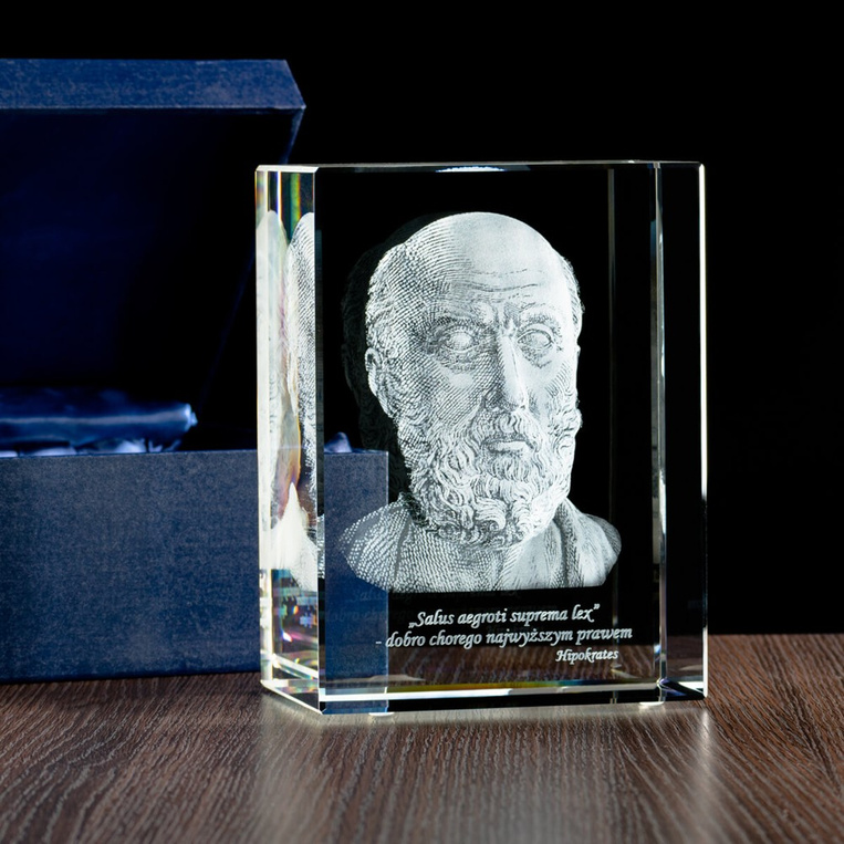 Fotokryształ 3D Hipokrates - statuetka medyczna, DLA LEKARZA