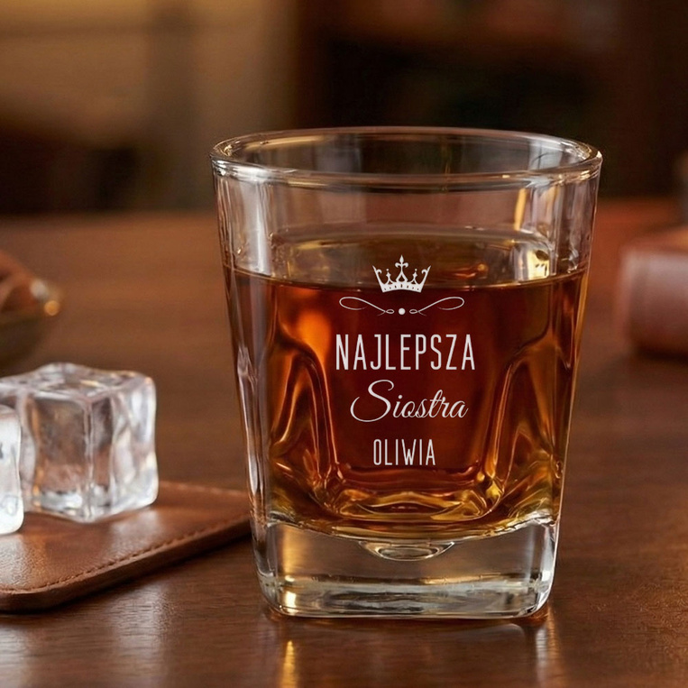 Szklanka do whisky z grawerm DLA NAJLEPSZEJ SIOSTRY + IMIĘ