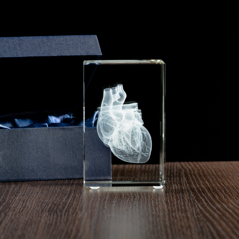 SERCE 3D - grawer w szkle STATUETKA MEDYCZNA PODZIĘKOWANIE