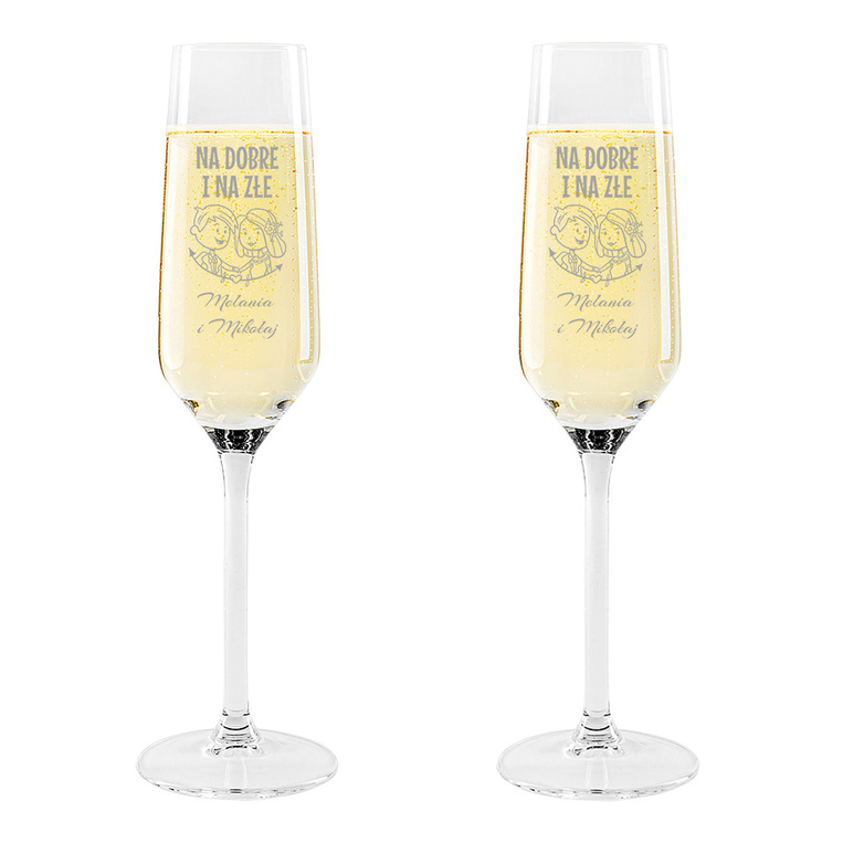 Prezent na ŚLUB 2 kieliszki do szampana z grawerem NA DOBRE I ZŁE