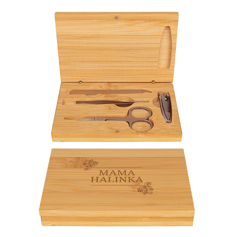 PERSONALIZOWANY zestaw do manicure w bambusowym etui NA DZIEŃ MATKI prezent DLA MAMY