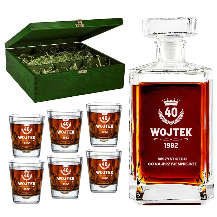 Personalizowany zestaw do whisky na URODZINY – karafka i 6 szklanek