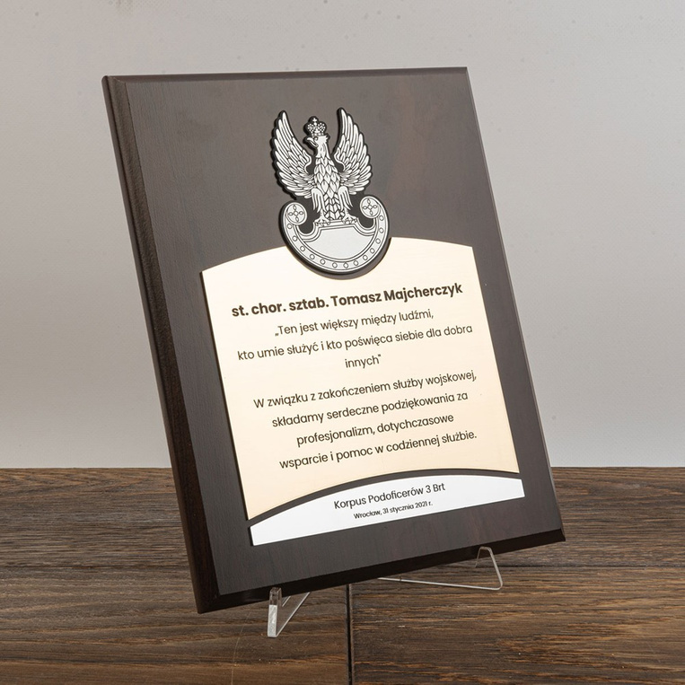 Dyplom z grawerem DLA ŻOŁNIERZA odchodzącego na emeryturę. PODZIĘKOWANIA