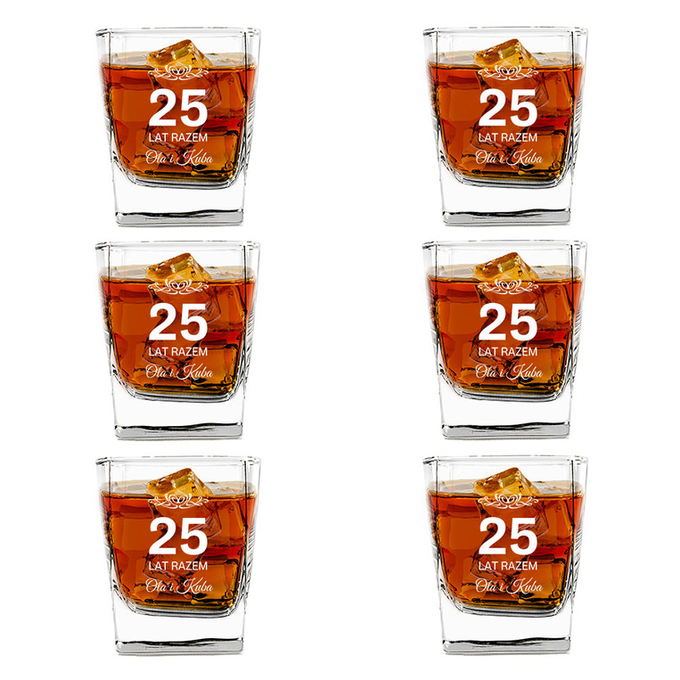 Komplet 6 grawerowanych szklanek do whisky 25 LAT RAZEM