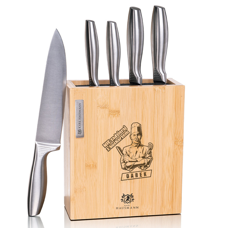 Zestaw noży z grawerem „NIE ZADZIERAJ Z KUCHARZEM” – prezent dla niego