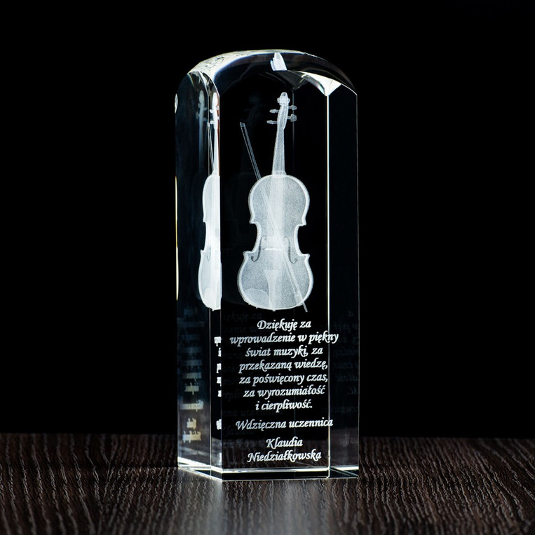 Skrzypce 3D - grawer w statuetce Podziękowanie za naukę, Nagroda w konkursie