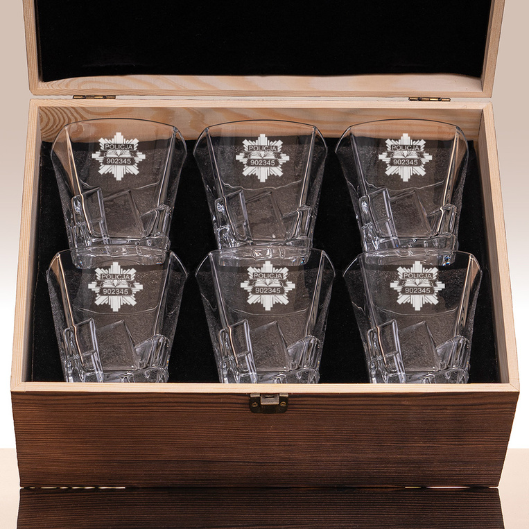 Komplet 6 szklanek z GRAWEREM ODZNAKI POLICYJNEJ – prezent dla policjanta
