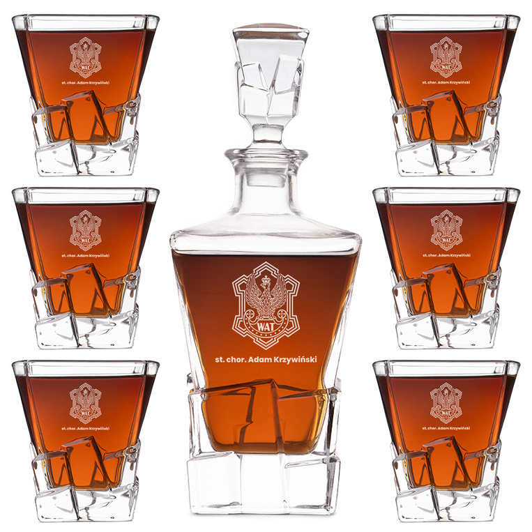 Karafka i 6 szklanek z grawerem DLA OFFICERA WAT - podziękowanie, EMERYTURA