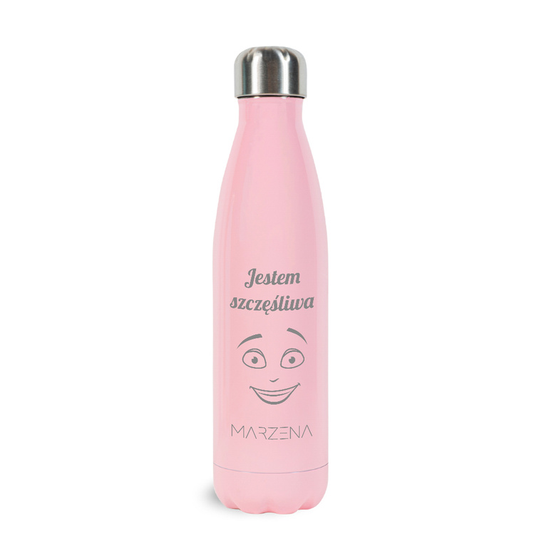 Butelka termiczna z grawerem różowa - JESTEM SZCZĘŚLIWA