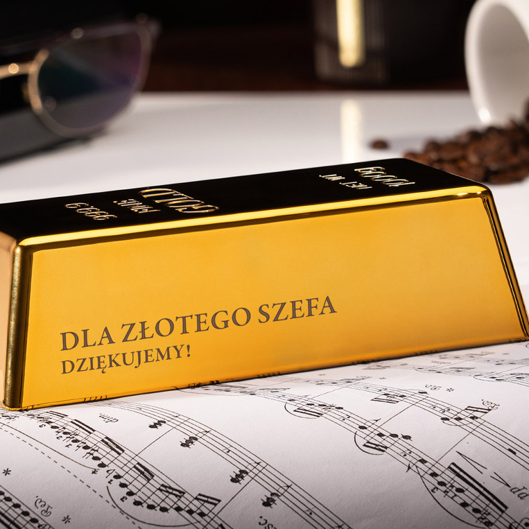 Sztabka złota z grawerem „Dla Złotego Szefa. Dziękujemy!”