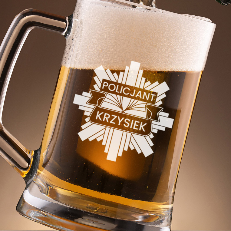 Kufel z ODZNAKĄ POLICYJNĄ I IMIENIEM – prezent dla policjanta