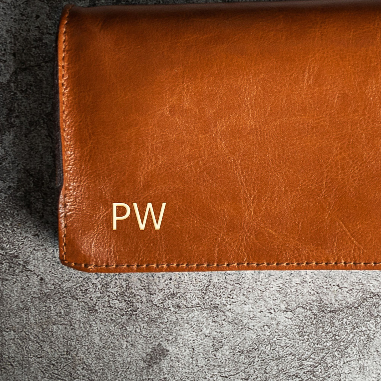 Personalizowane skórzane etui do noży TŁOCZONE ZŁOTE INICJAŁY