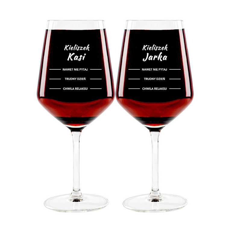 2 kieliszki do wina z NA ROCZNICĘ na prezent DLA PARY na TRUDNY DZIEŃ