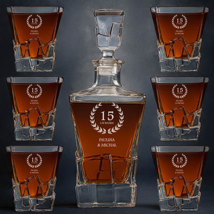 Zestaw PREMIUM do whisky i nalewek na 15 ROCZNICĘ ŚLUBU prezent z grawerem