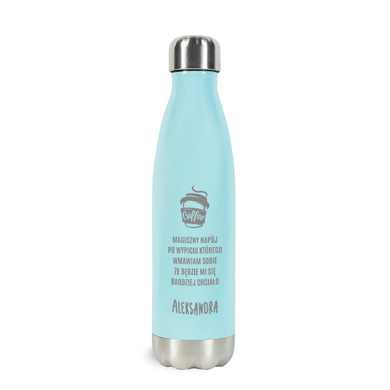 Butelka termiczna niebieska z grawerem PREZENT DLA KAWOSZA