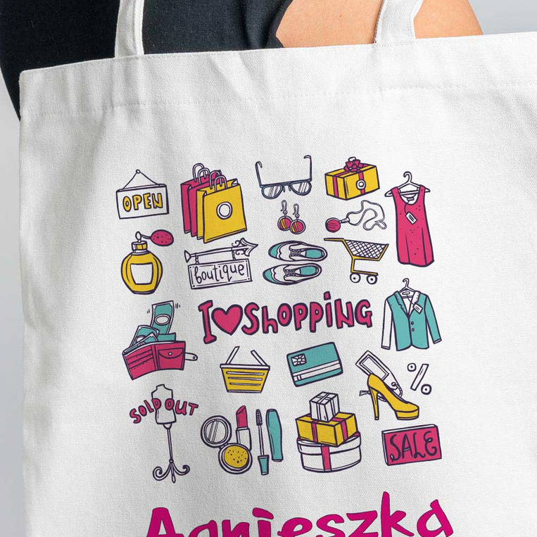 Torba na zakupy na prezent dla WIELBICIELKI ZAKUPÓW z personalizowanym nadrukiem