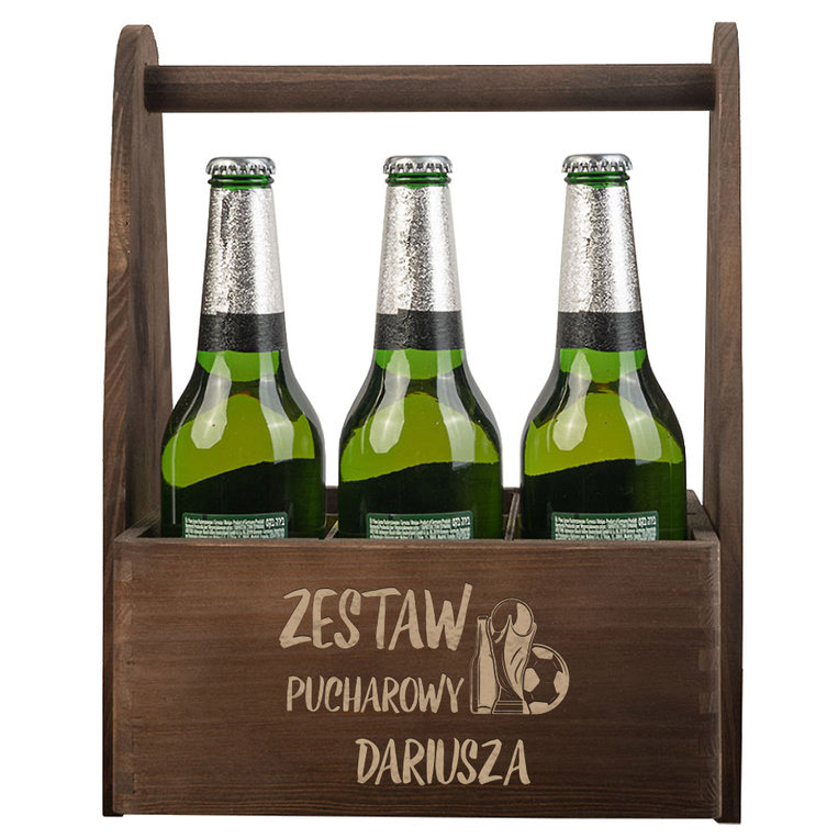 Nosidło drewniane na piwo z grawerem ZESTAW PUCHAROWY + IMIĘ