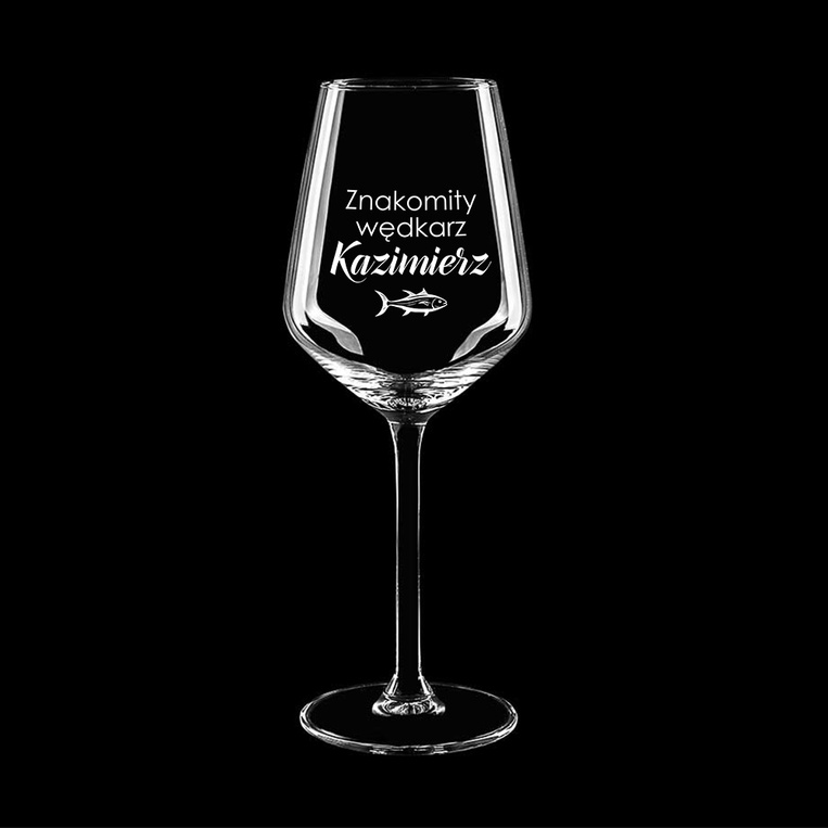 Kieliszek do wina białego na prezent ZNAKOMITY WĘDKARZ