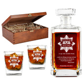 Zestaw karafka i 2 szklanki drewniane etui DLA POLICJANTA AWANS EMERYTURA