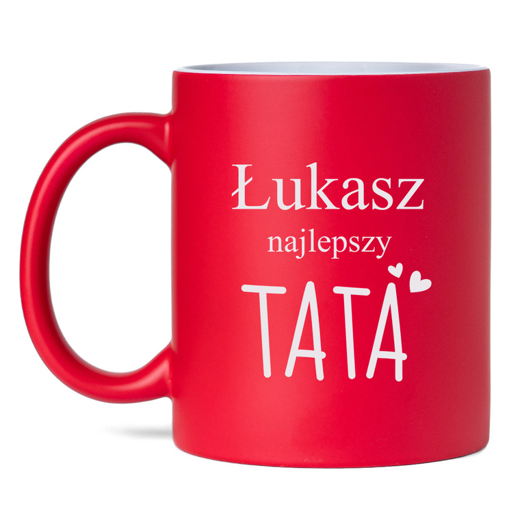 Czerwony kubek ceramiczny z grawerem DLA TATY – personalizowany