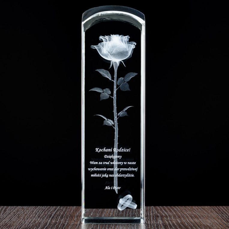 Róża 3D w dużej statuetce 65x65x220 mm Ślubne Podziękowania Dla Rodziców