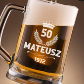 GRAWEROWANY KUFEL do piwa z okazji 50 URODZIN