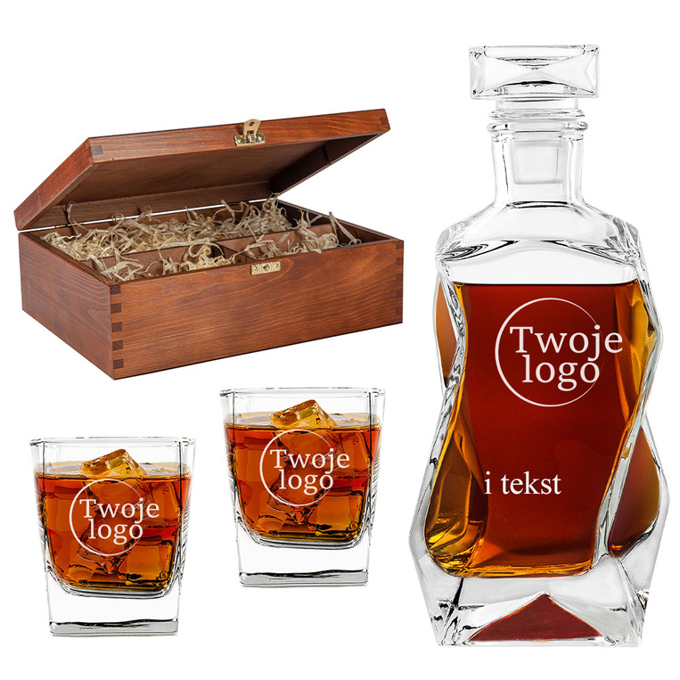 Zestaw do whisky FIRMOWY grawerowane logo + tekst PREZENT DLA KLIENTA