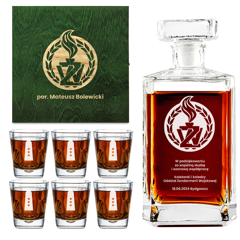 Karafka + 6 szklanek w skrzynce NA EMERYTURĘ - PREZENT DLA ŻANDARMERII WOJSKOWEJ