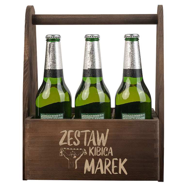 Nosidło drewniane na piwo z grawerem ZESTAW KIBICA + IMIĘ