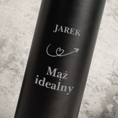 Personalizowana czarna butelka termiczna z grawerem IDEALNY MĄŻ + IMIĘ