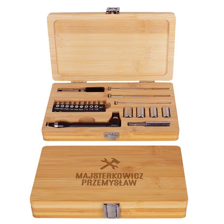 Zestaw 21 narzędzi w drewnianym etui DLA MAJSTERKOWICZA