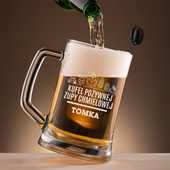 Szklany kufel do piwa z grawerem KUFEL POŻYWNEJ ZUPY CHMIELOWEJ + IMIĘ