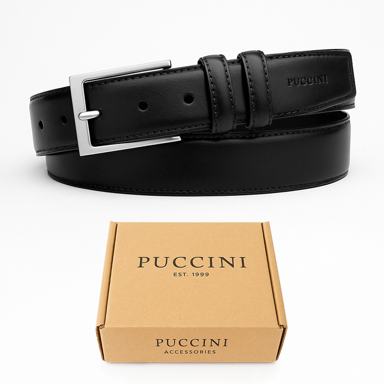 Czarny pasek męski Puccini M 115 cm z grawerem NIE ZGUB SPODNI – z humorem