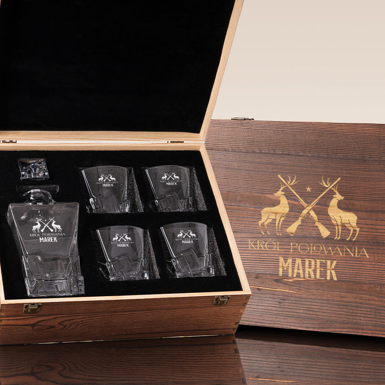Zestaw Lodowy do whisky z grawerem „Król Polowania” - prezent DLA MYŚLIWEGO